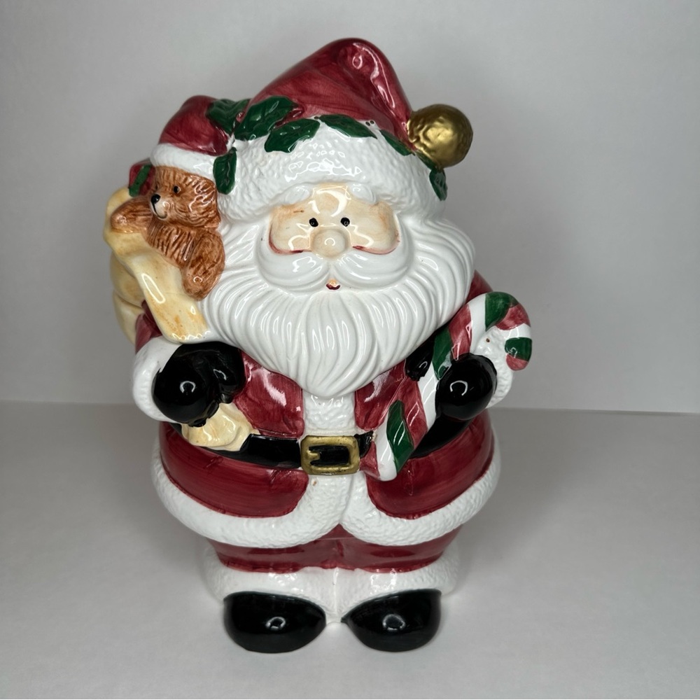 Vintage Jay Imports Cookie Jar Ceramic Santa Claus with Candy Cane Toy Bag  11"